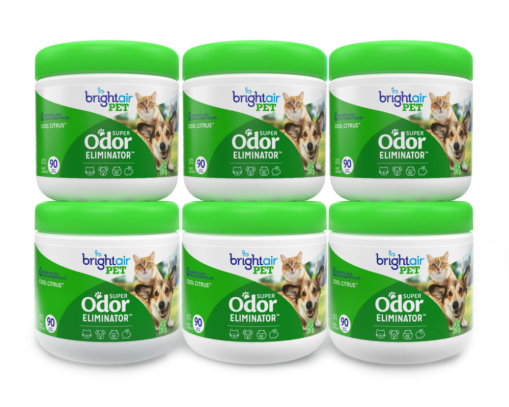 Bright Air 14oz odor eliminator jar front shows long-lasting freshness for mid-size rooms