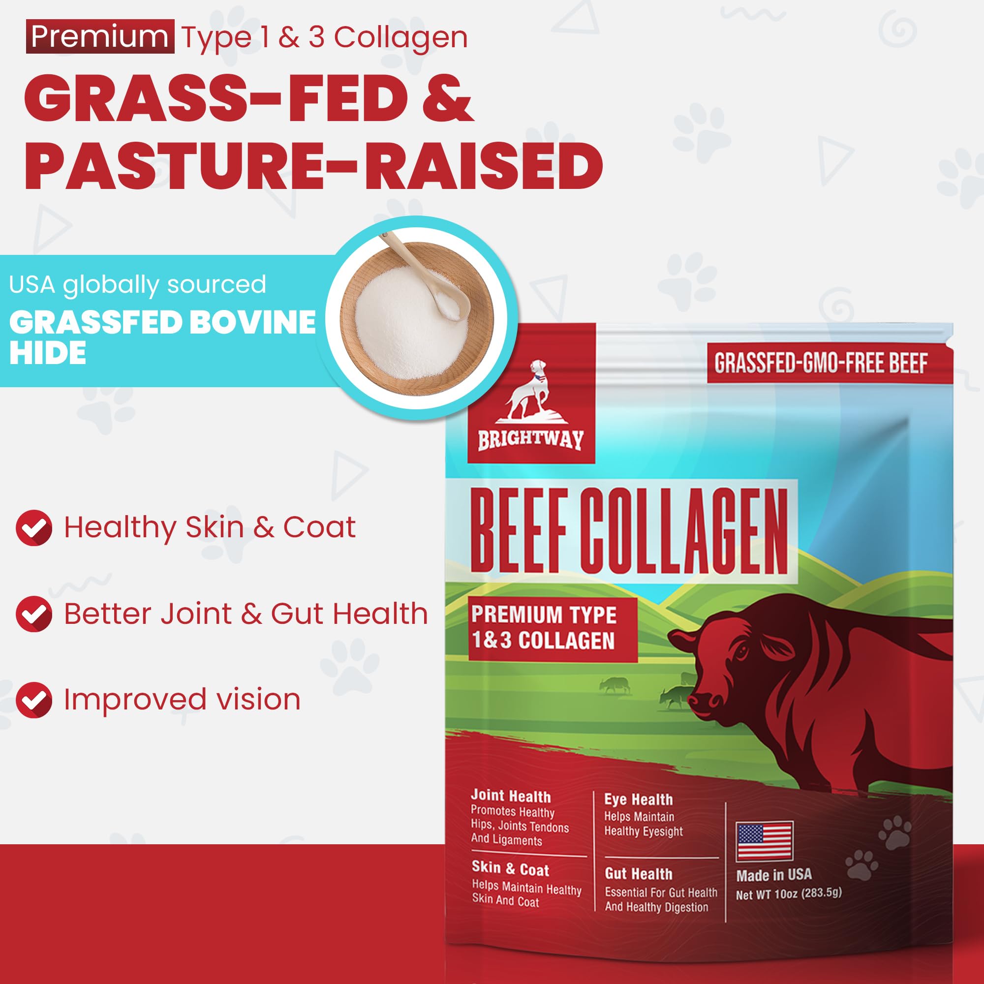 Brightway Pets grass-fed collagen for dogs bag—114 servings and long value