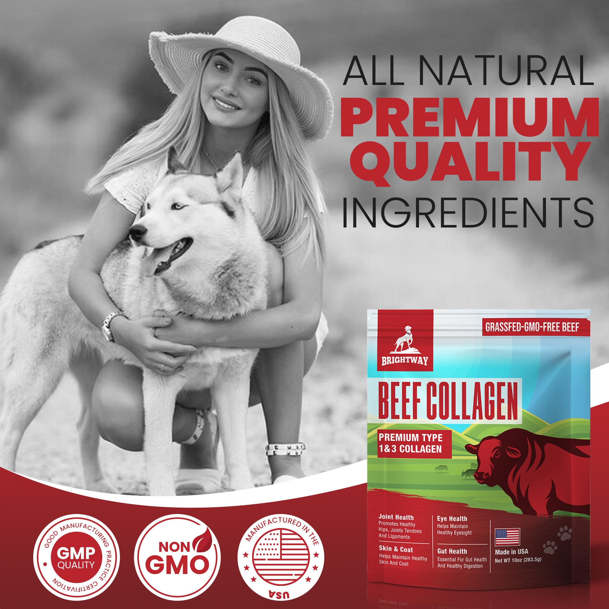 Brightway Pets grass-fed collagen for dogs joint care hero image—activity-friendly support