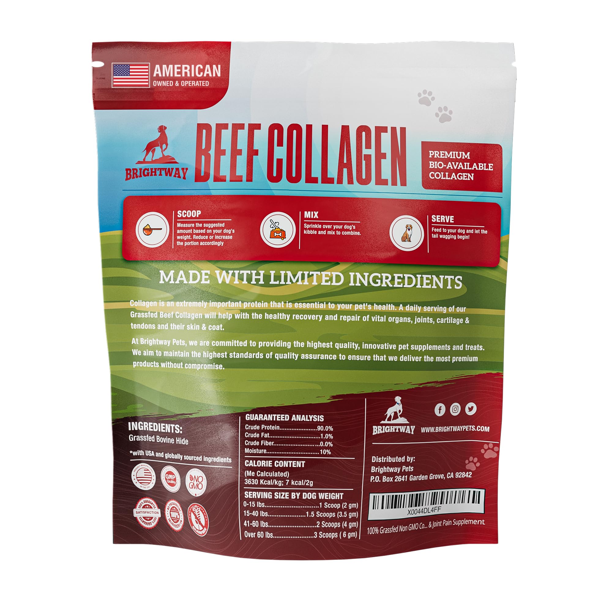 Brightway Pets grass-fed collagen for dogs pour shot glass—easy daily meal integration