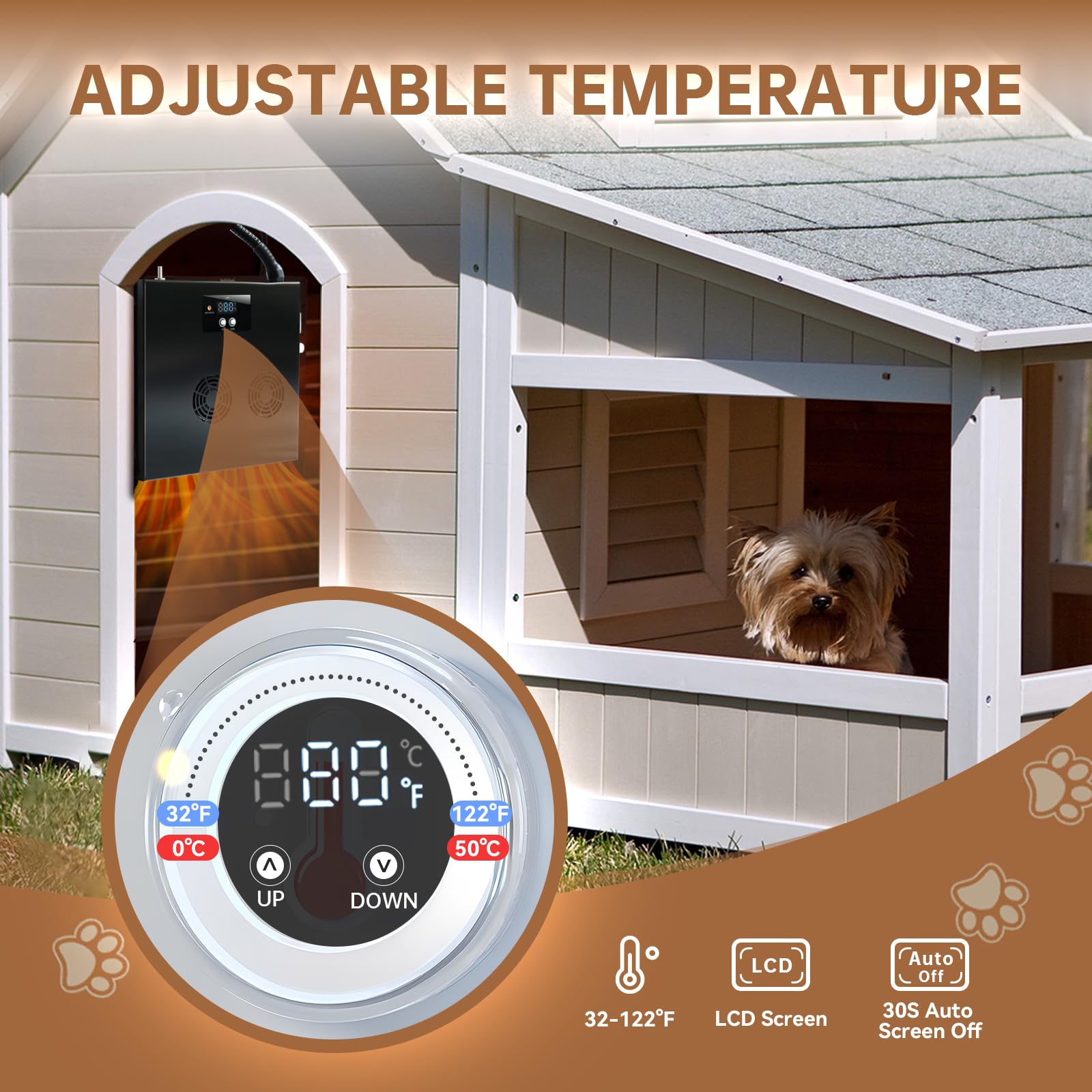 Briidea dog house heater heat-diffusion view ensures even temperature.