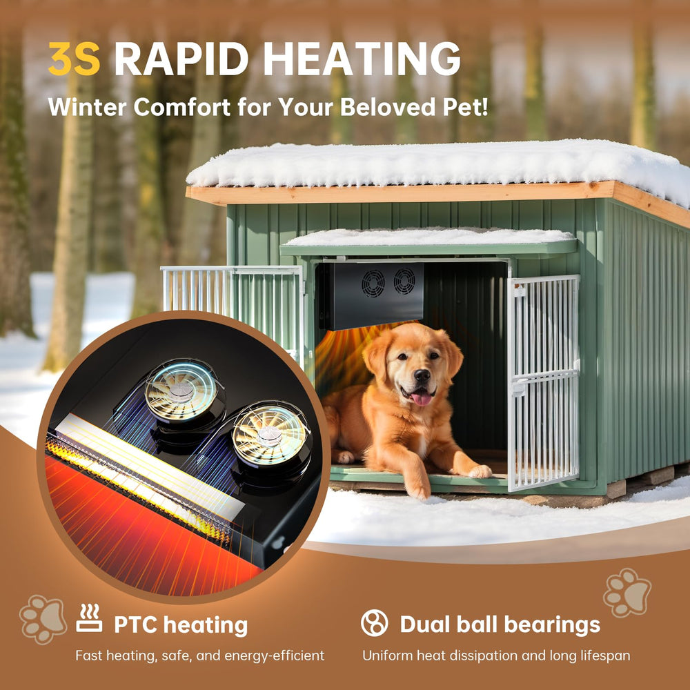 Briidea dog house heater side view with slim profile saving space.