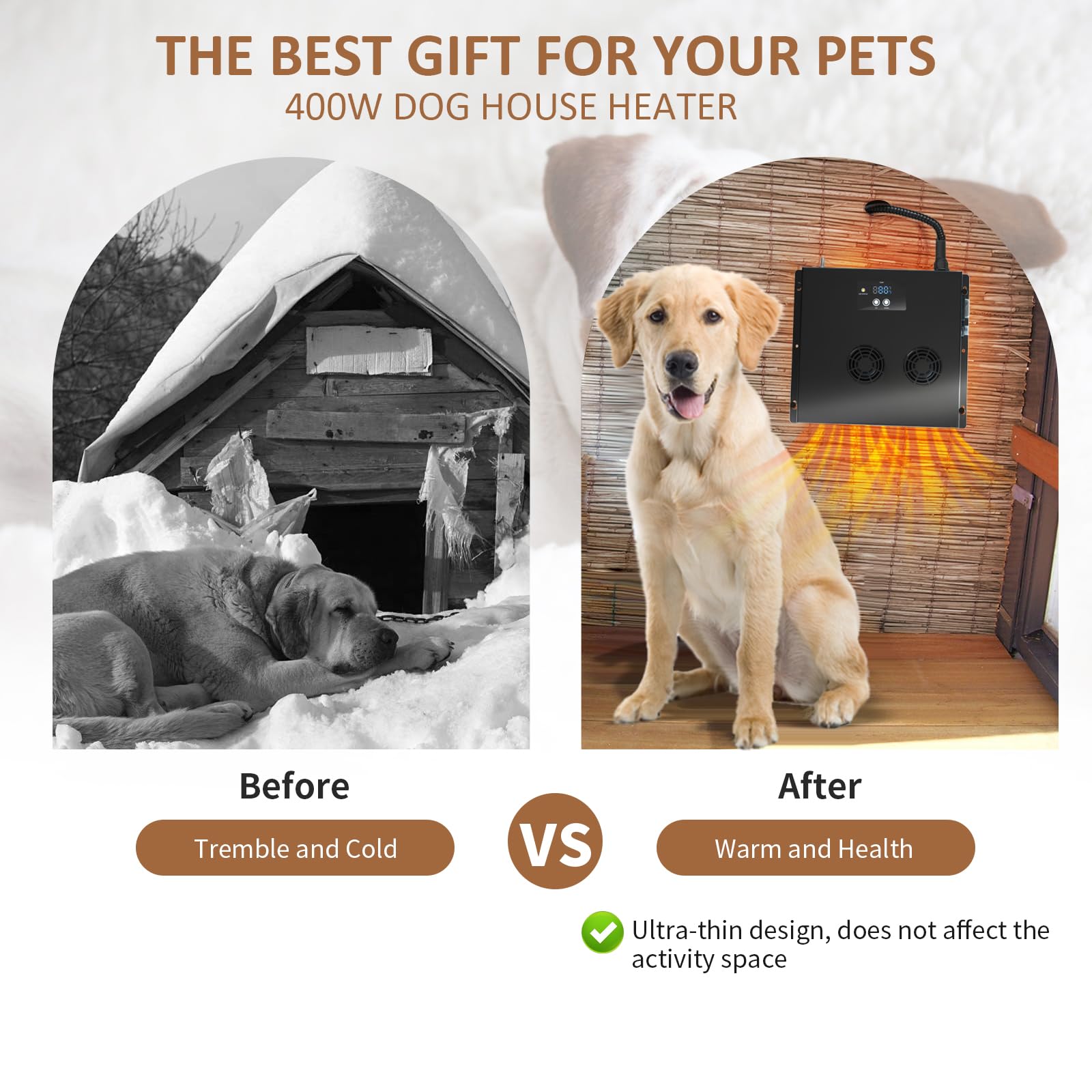 Briidea dog house heater temperature display for easy comfort control.
