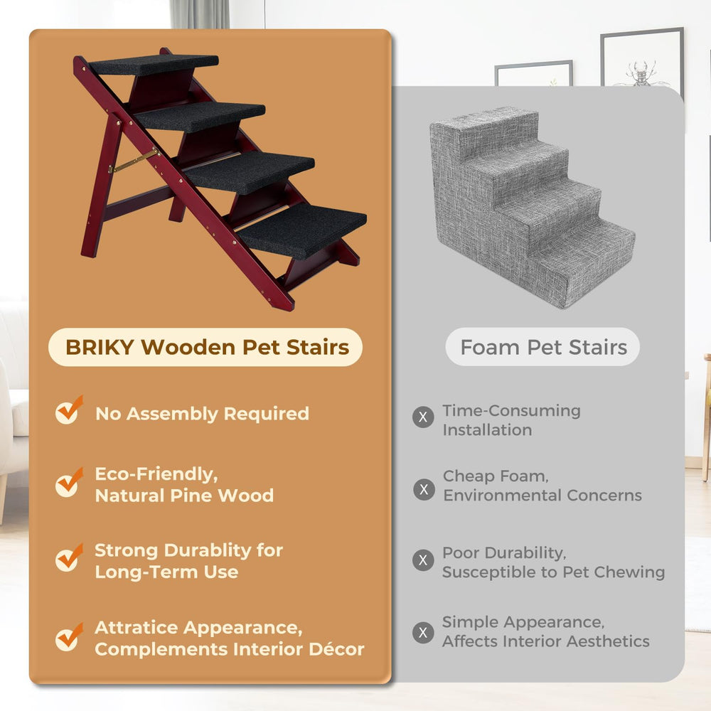 BRIKY wooden dog stairs with non-slip bottoms on the floor.