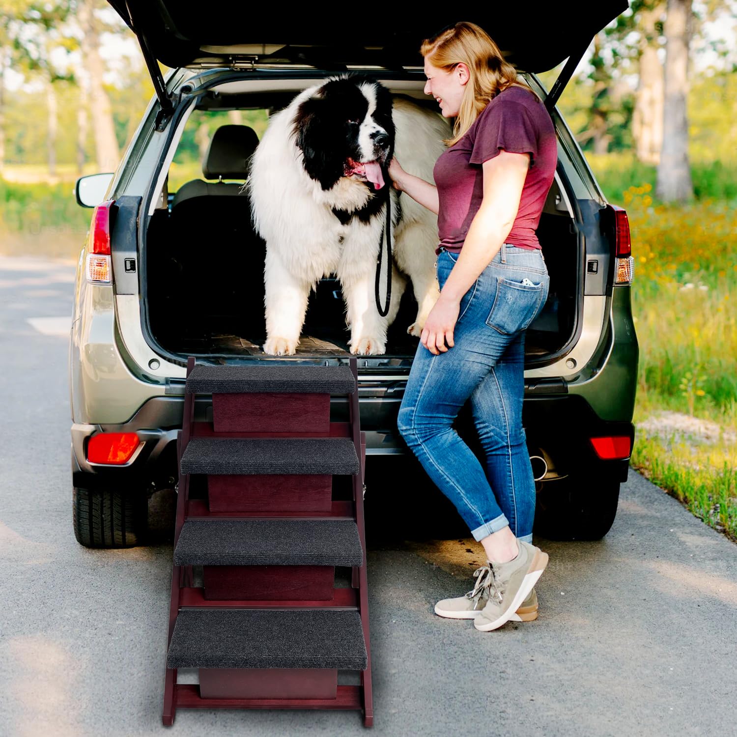 BRIKY wooden dog stairs compact folded design under bed storage setup.