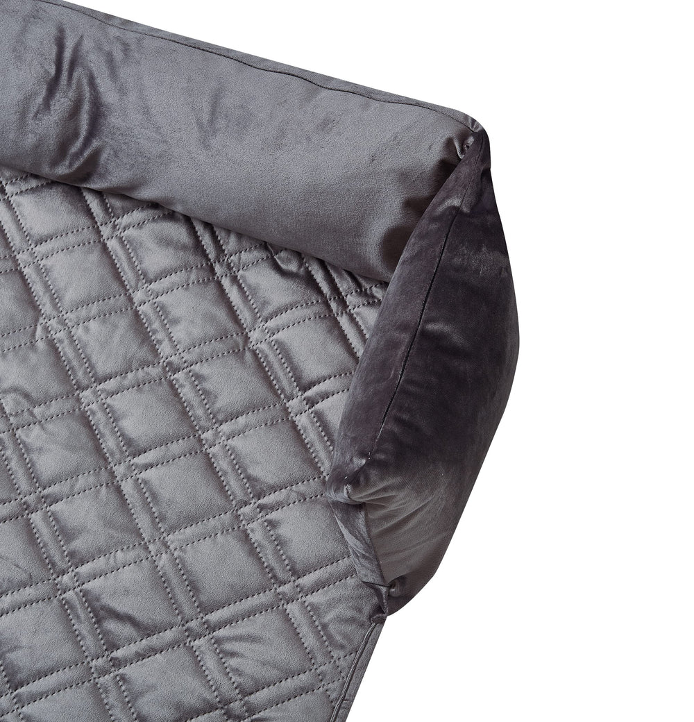 Brilliant Sunshine calming dog bed mat matching armrest organizer complements couch setups.