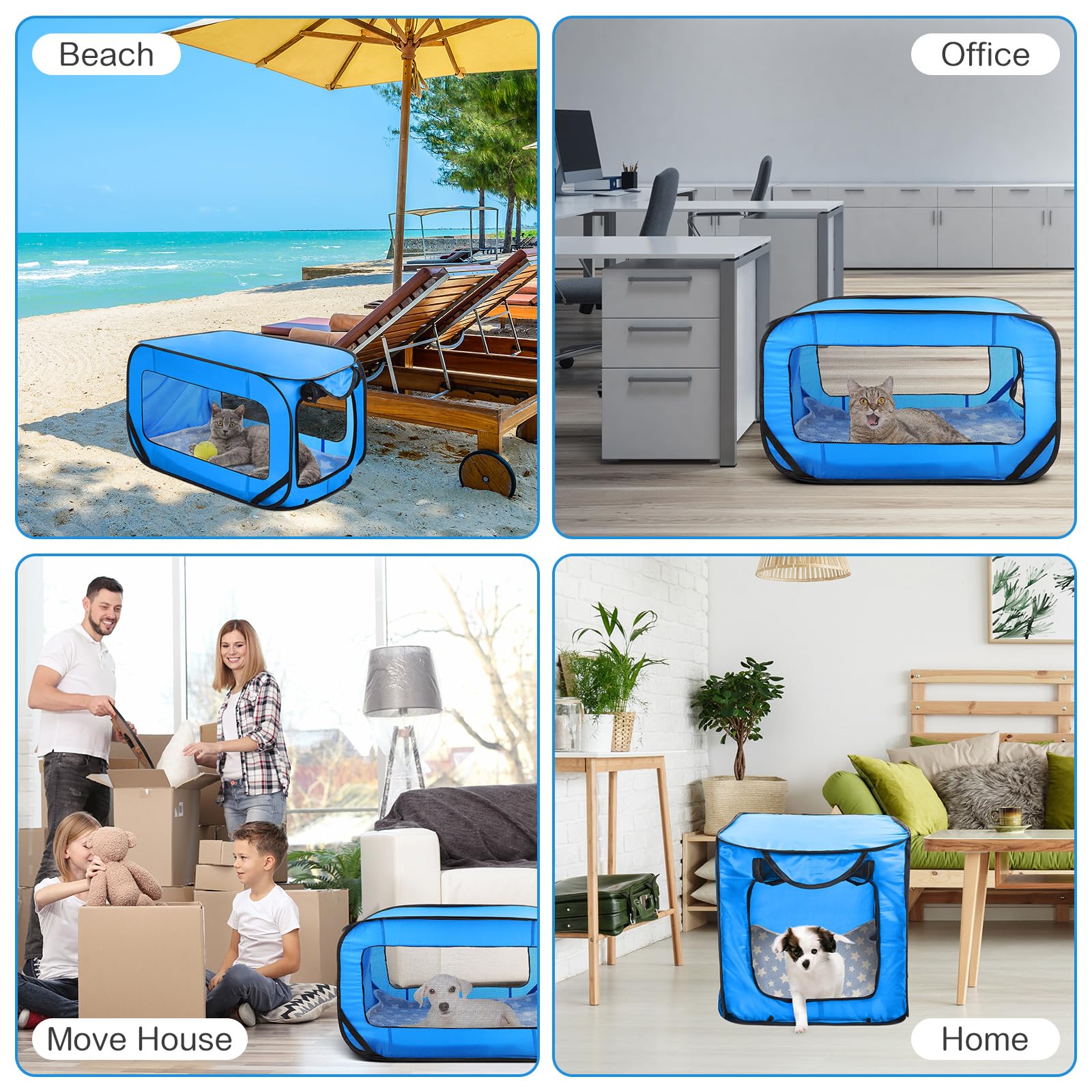 Briwooody seatbelt straps keep the crate secure in car travel.
