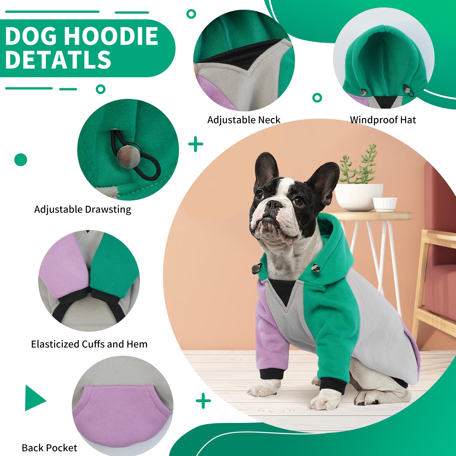 BRKURLEG Dog Hoodie color-block design adds stylish warmth.
