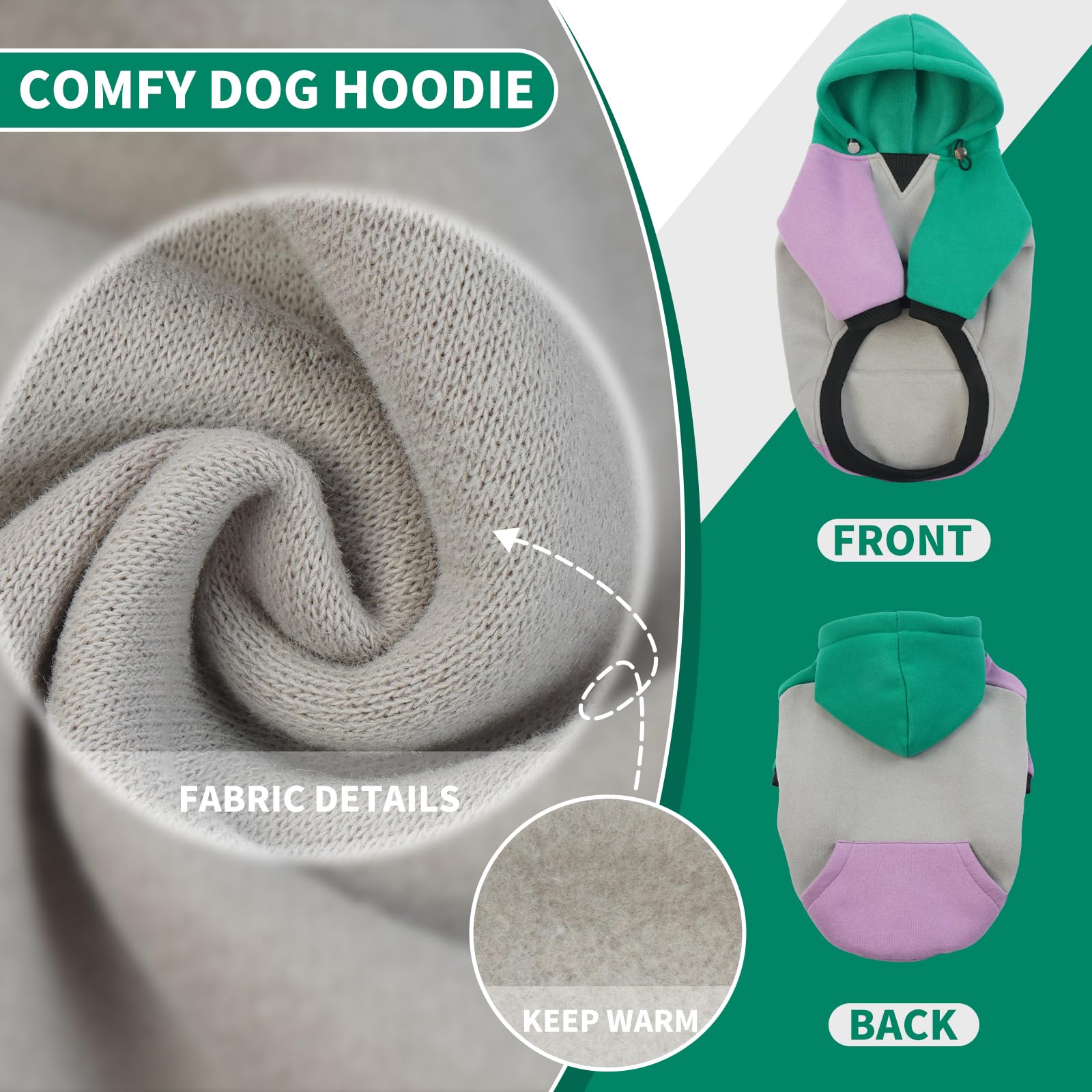 BRKURLEG Dog Hoodie hood and pocket view for easy on/off and storage.