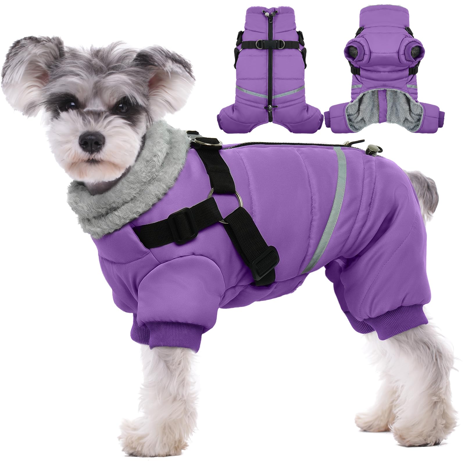 BRKURLEG Purple Dog Coat front view highlights cozy warmth for small dogs.