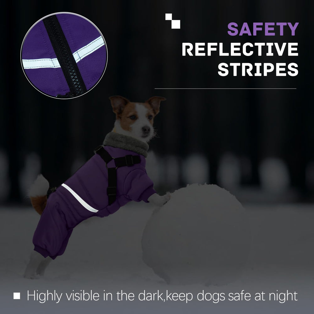 BRKURLEG Purple Dog Coat reflective back-strips boost visibility during nighttime walks.