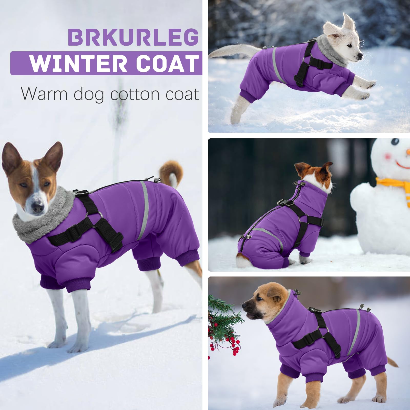 BRKURLEG Purple Dog Coat water-resistant outer-fabric shields against wind and rain.