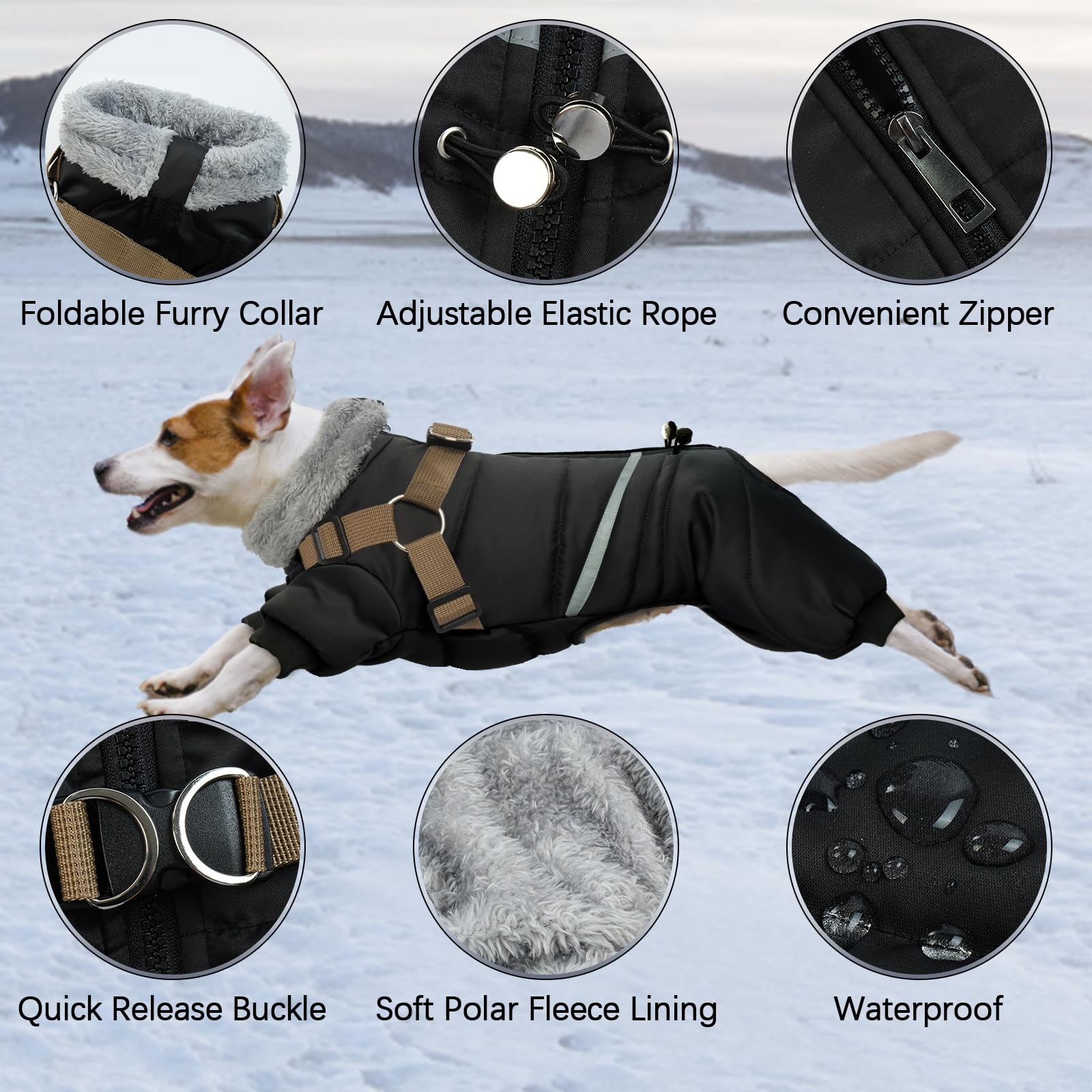 BRKURLEG water-resistant-shell-windproof layer keeps paws dry in rain and snow