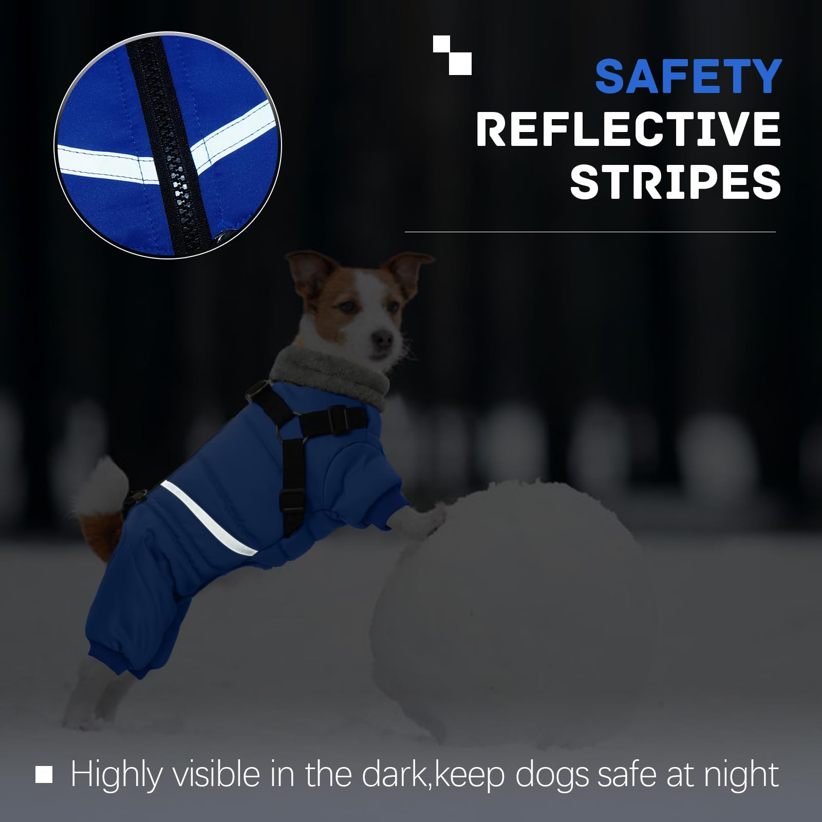 BRKURLEG blue dog winter coat built-in-harness back design simplifies leashing