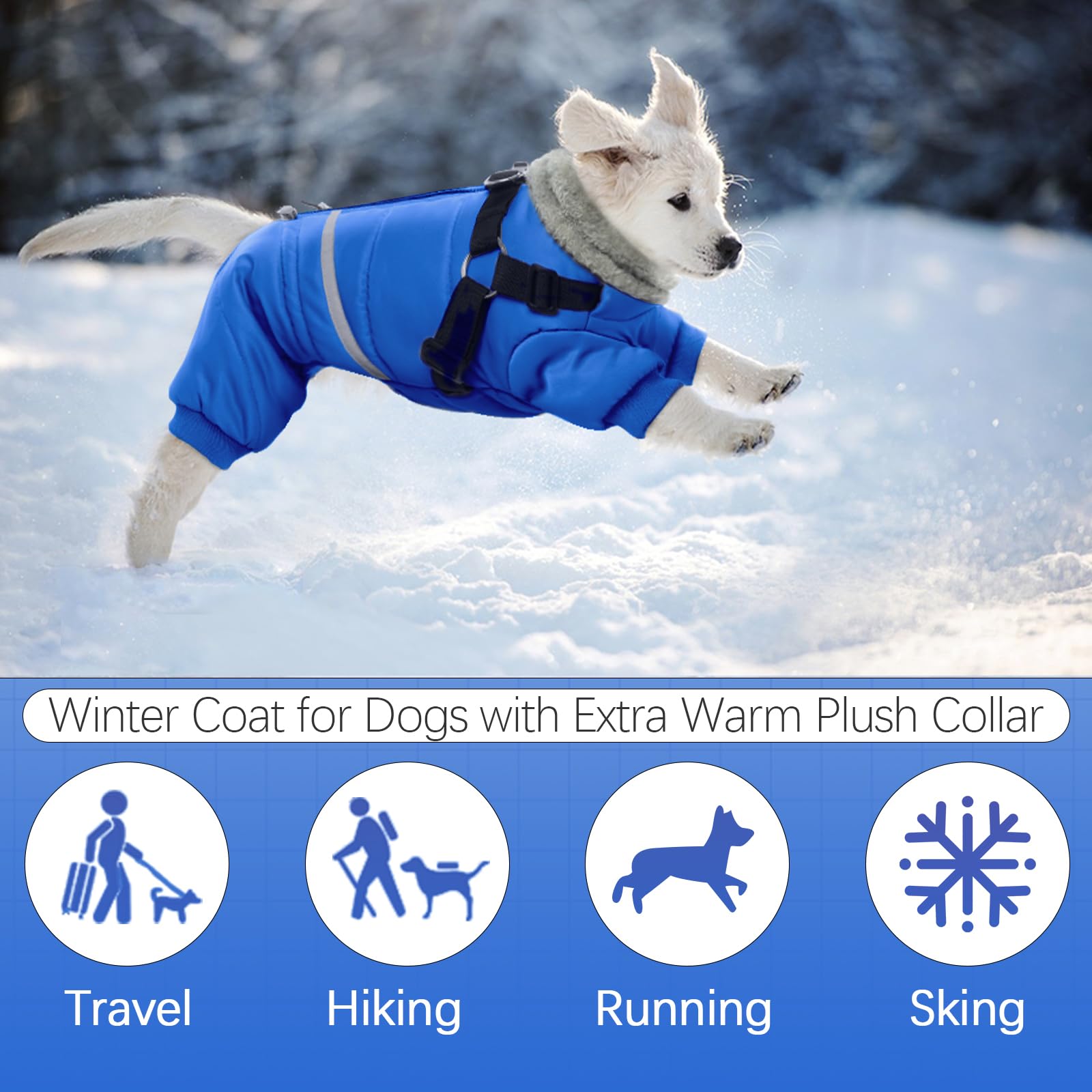 BRKURLEG blue dog winter coat reflective-strips boost visibility during night walks