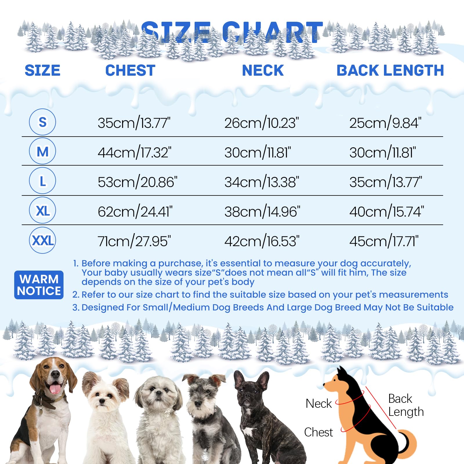 BRKURLEG blue dog winter coat water-resistant fabric helps keep fur dry