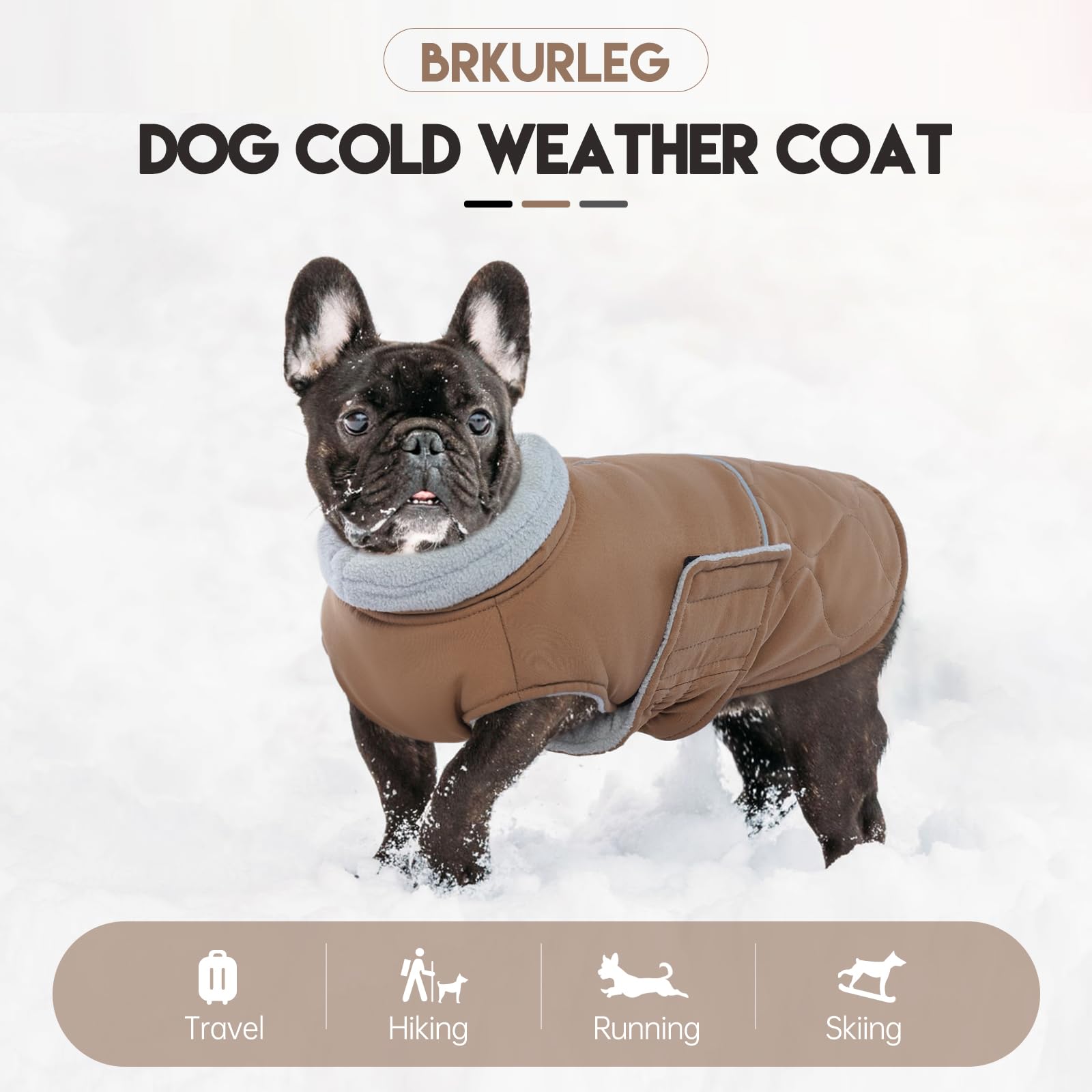 BRKURLEG dog winter coat adjustable straps for a snug, secure fit