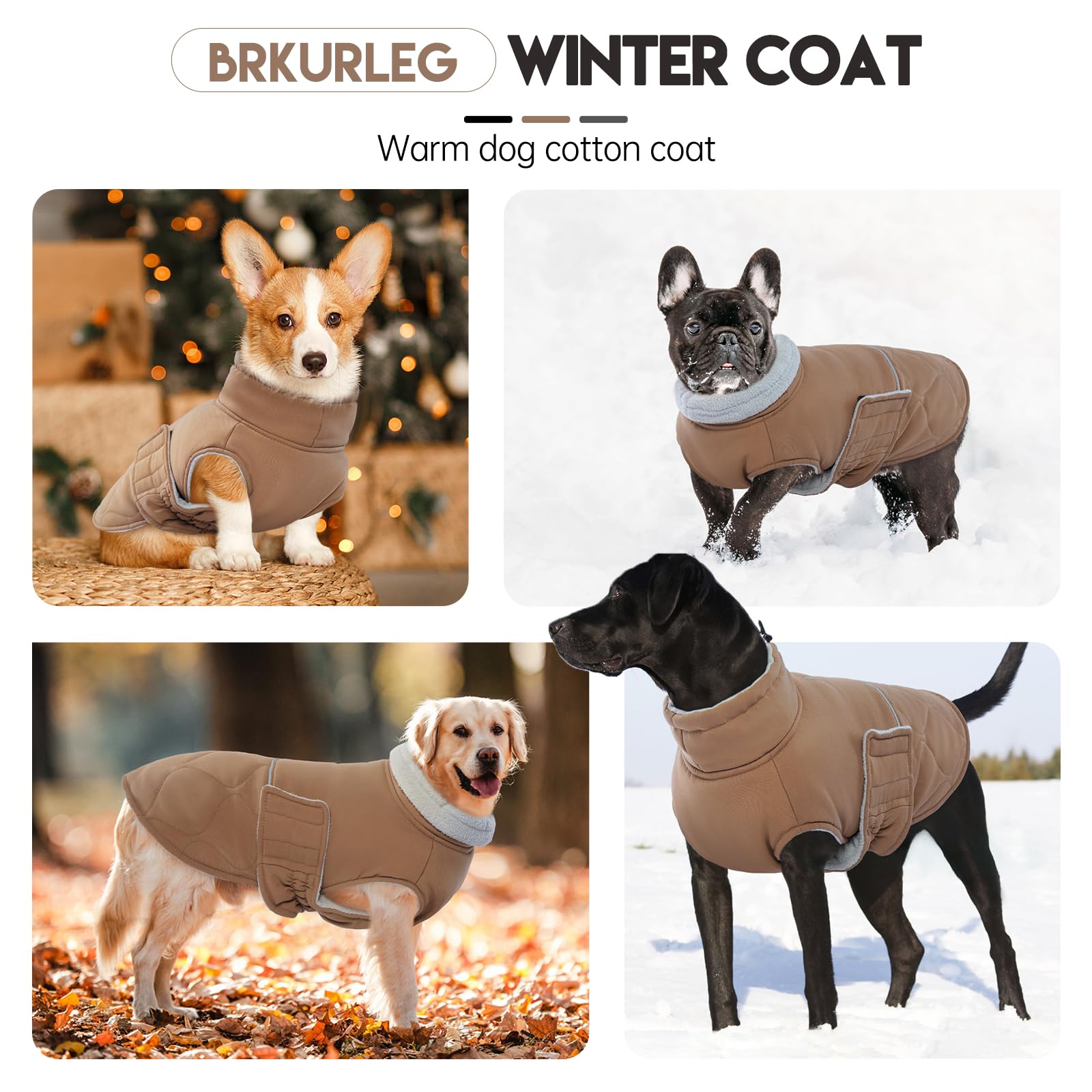 BRKURLEG dog winter coat soft inner cotton lining for skin-friendly warmth