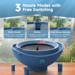 BROAIMX solar bird bath with lithium battery inside highlights low-water protection for safety.