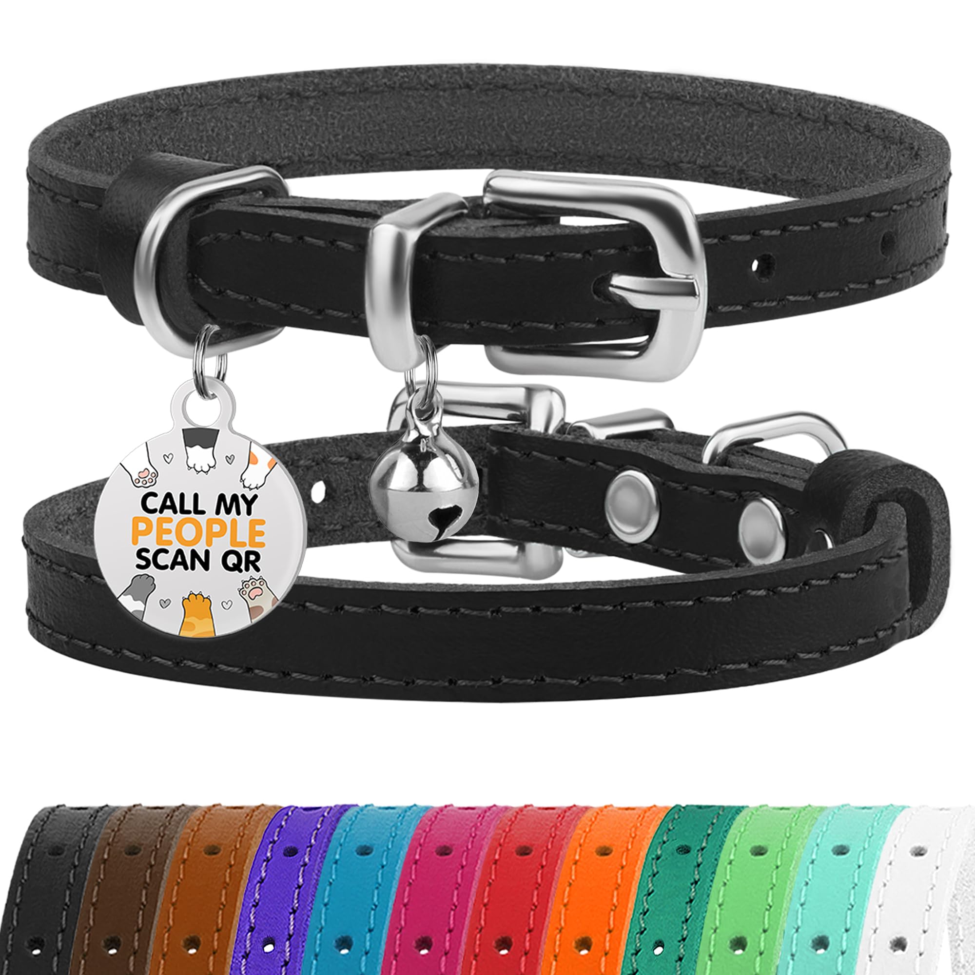 BRONZEDOG leather cat collar shows adjustable 9–12 inch fit for kittens and small cats