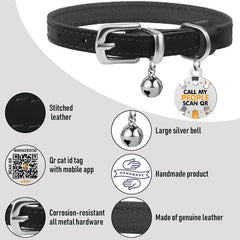 BRONZEDOG leather cat collar with safety bell for better pet visibility indoors