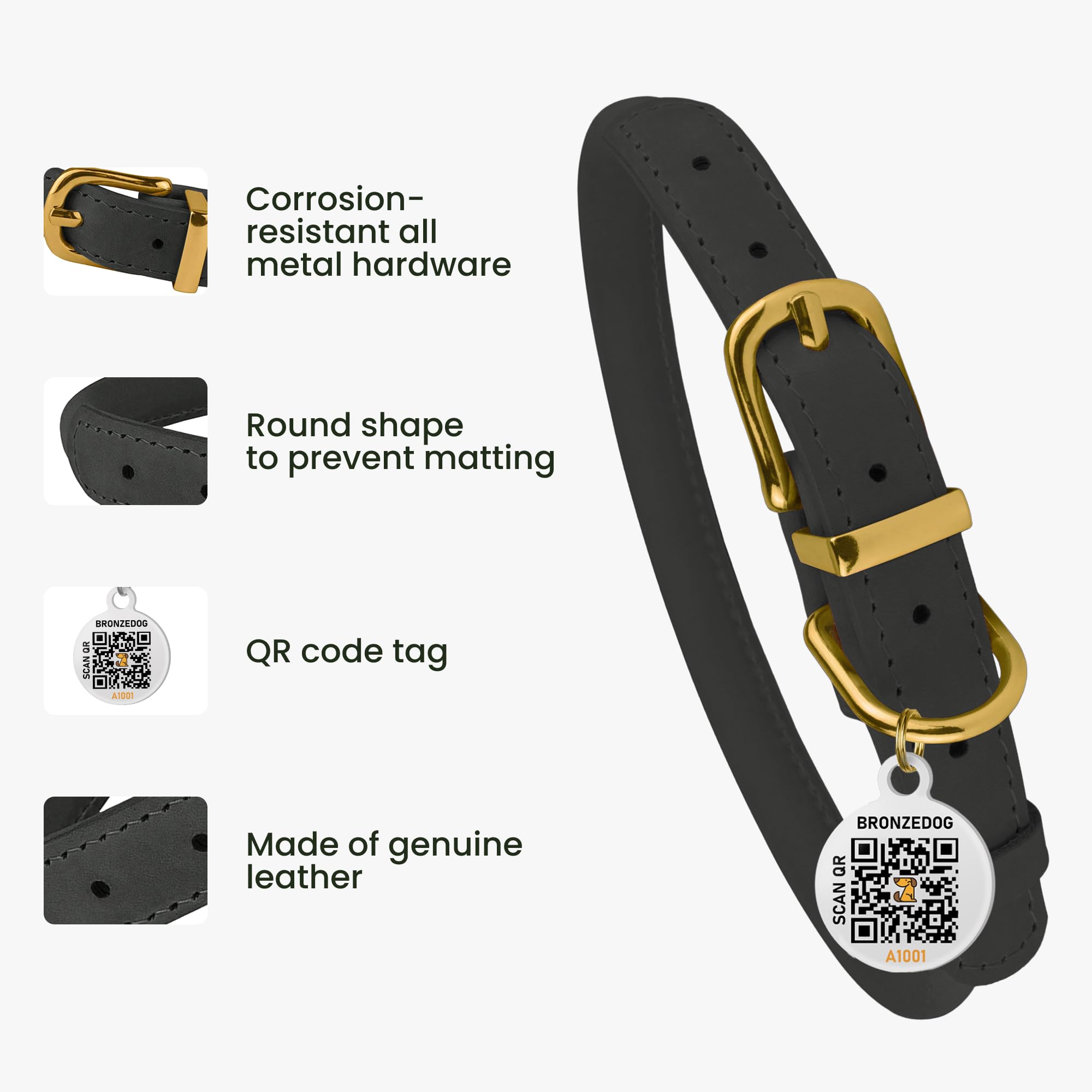 BronzeDog-qr-id-tag-detail: QR ID tag enables quick dog information access