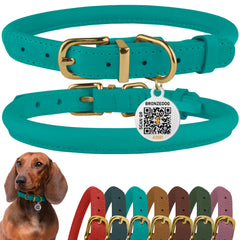 BRONZEDOG rolled leather collar turquoise close-up for durable daily wear.