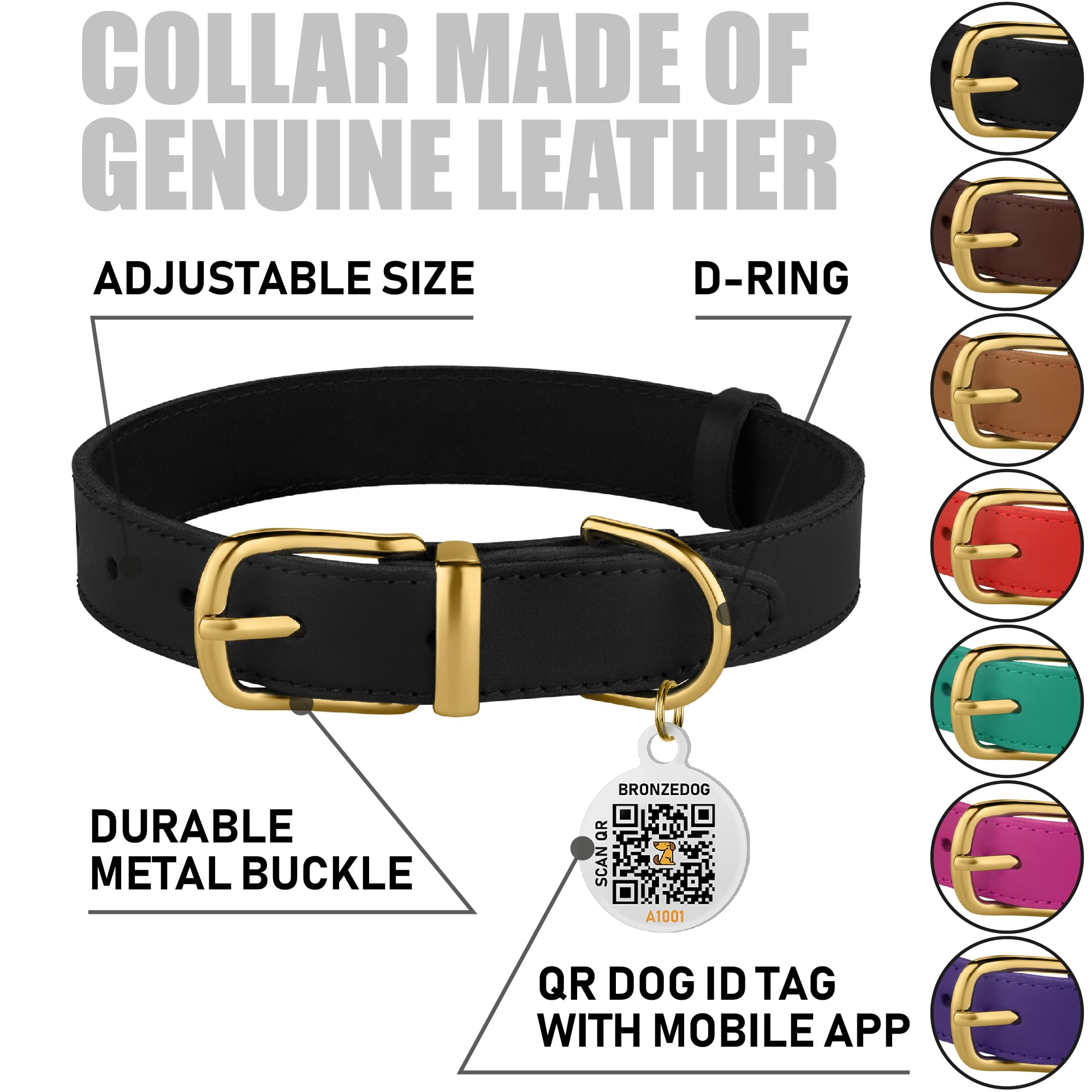 BRONZEDOG Collar de cuero, ajuste flexible para mejor comodidad.