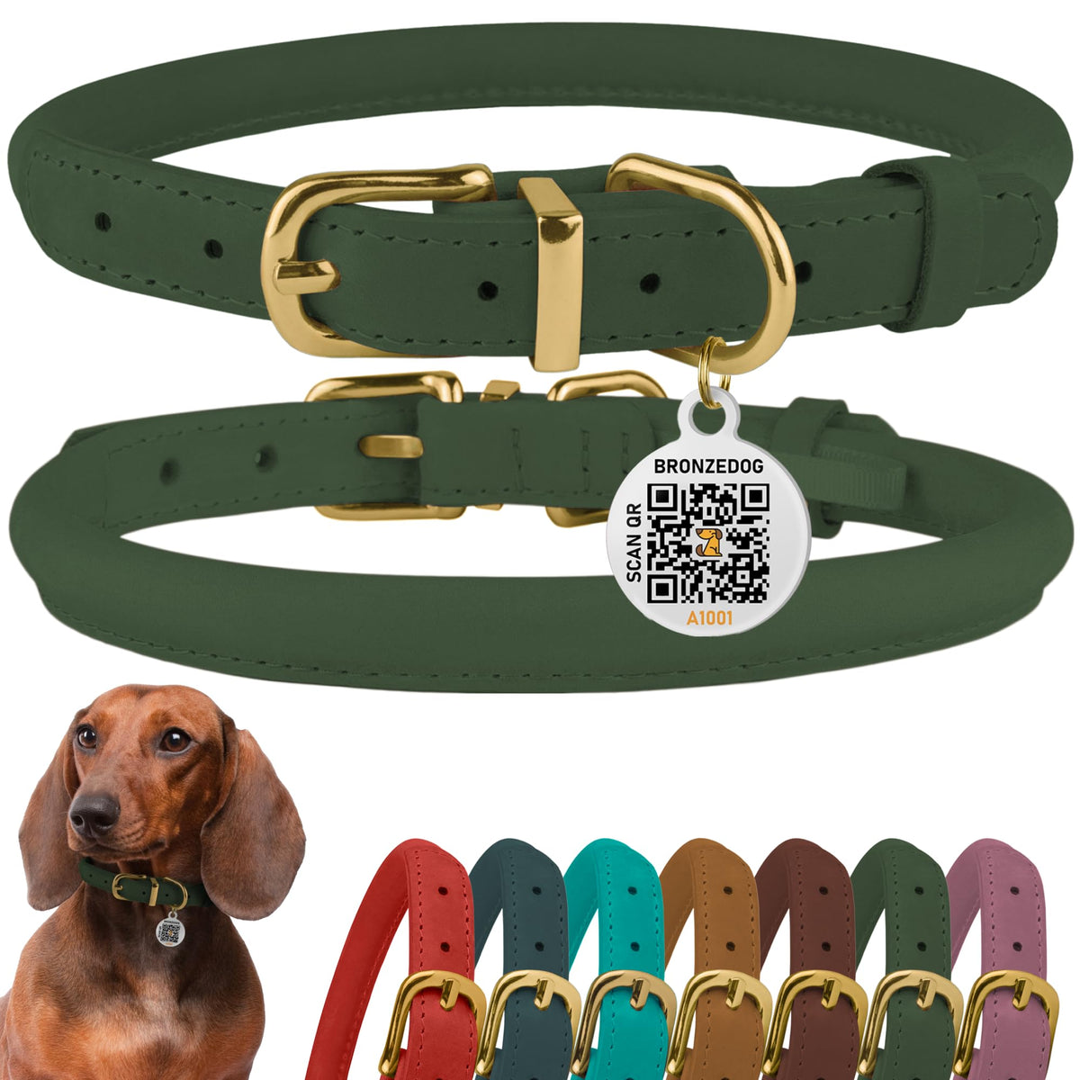 BRONZEDOG collar de cuero enrollado en verde esmeralda para ajuste cómodo y estilo