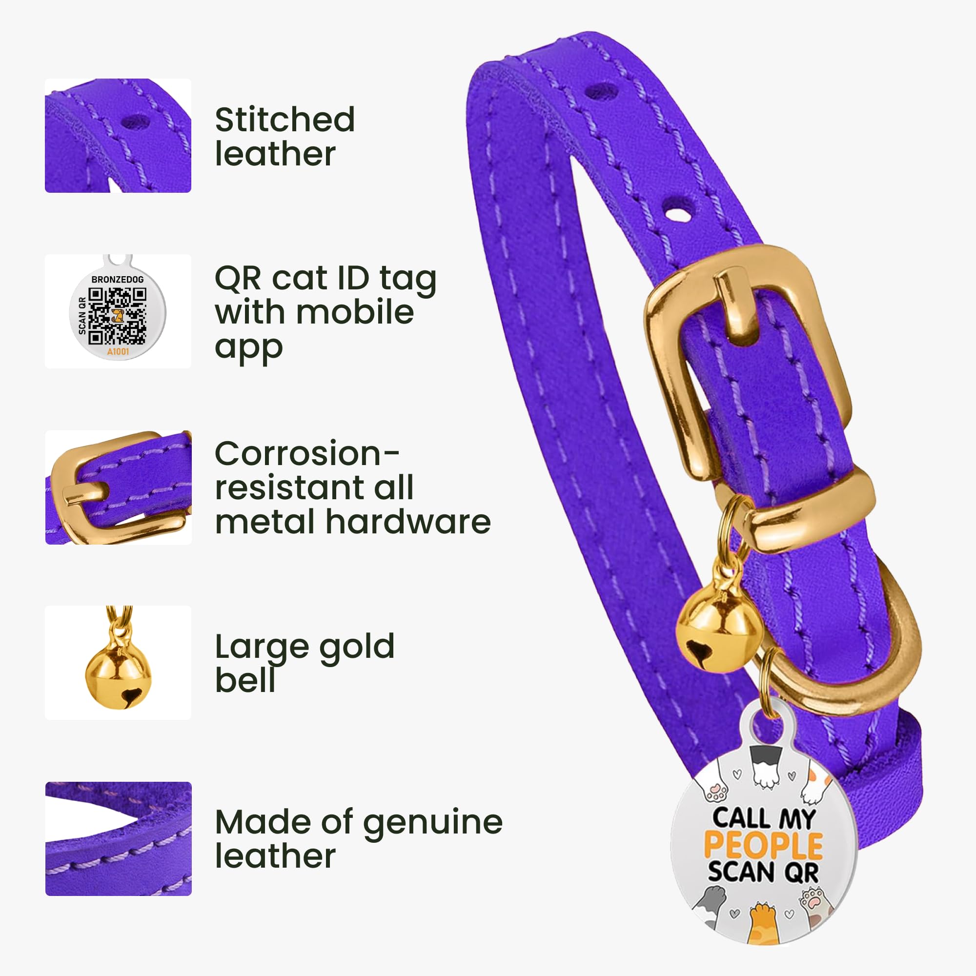 BRONZEDOG collar de cuero para gato con ajuste cómodo para uso diario.