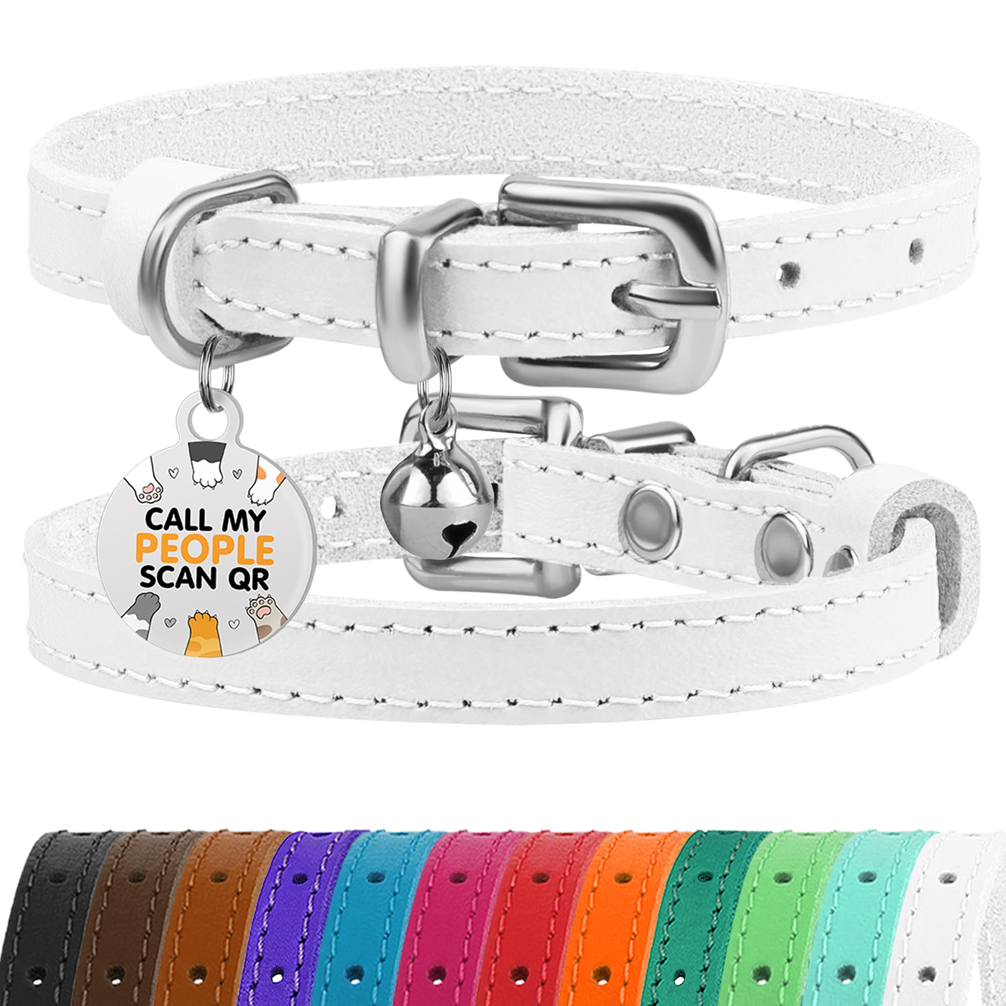 BRONZEDOG collar de cuero con cascabel removible para gato, ideal para uso diario y seguridad.