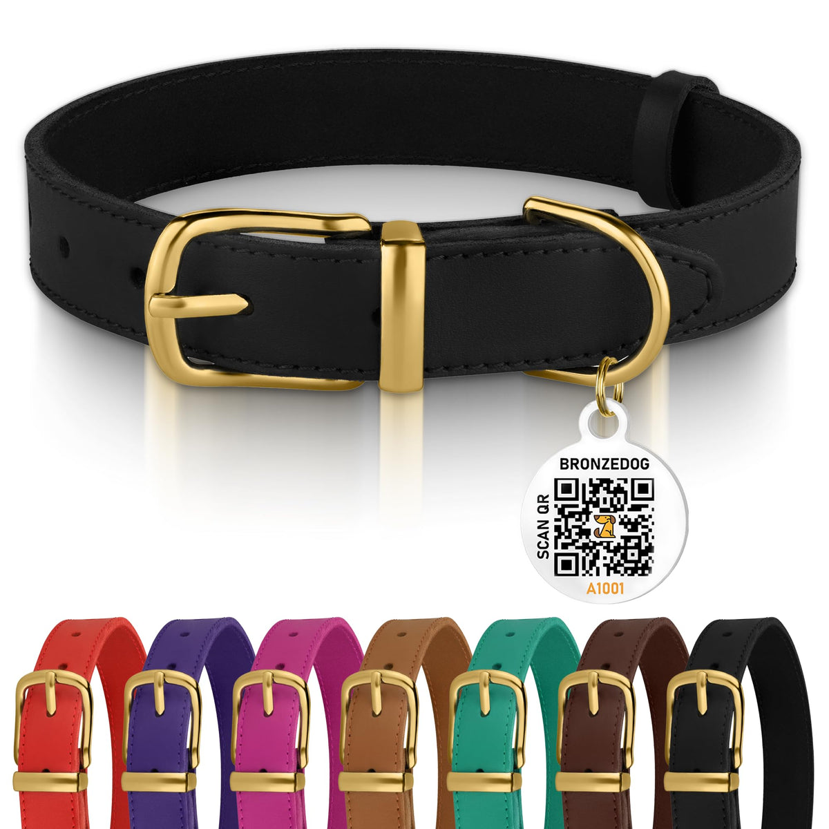 BRONZEDOG Collar de cuero con hebilla metálica, cómodo y duradero.