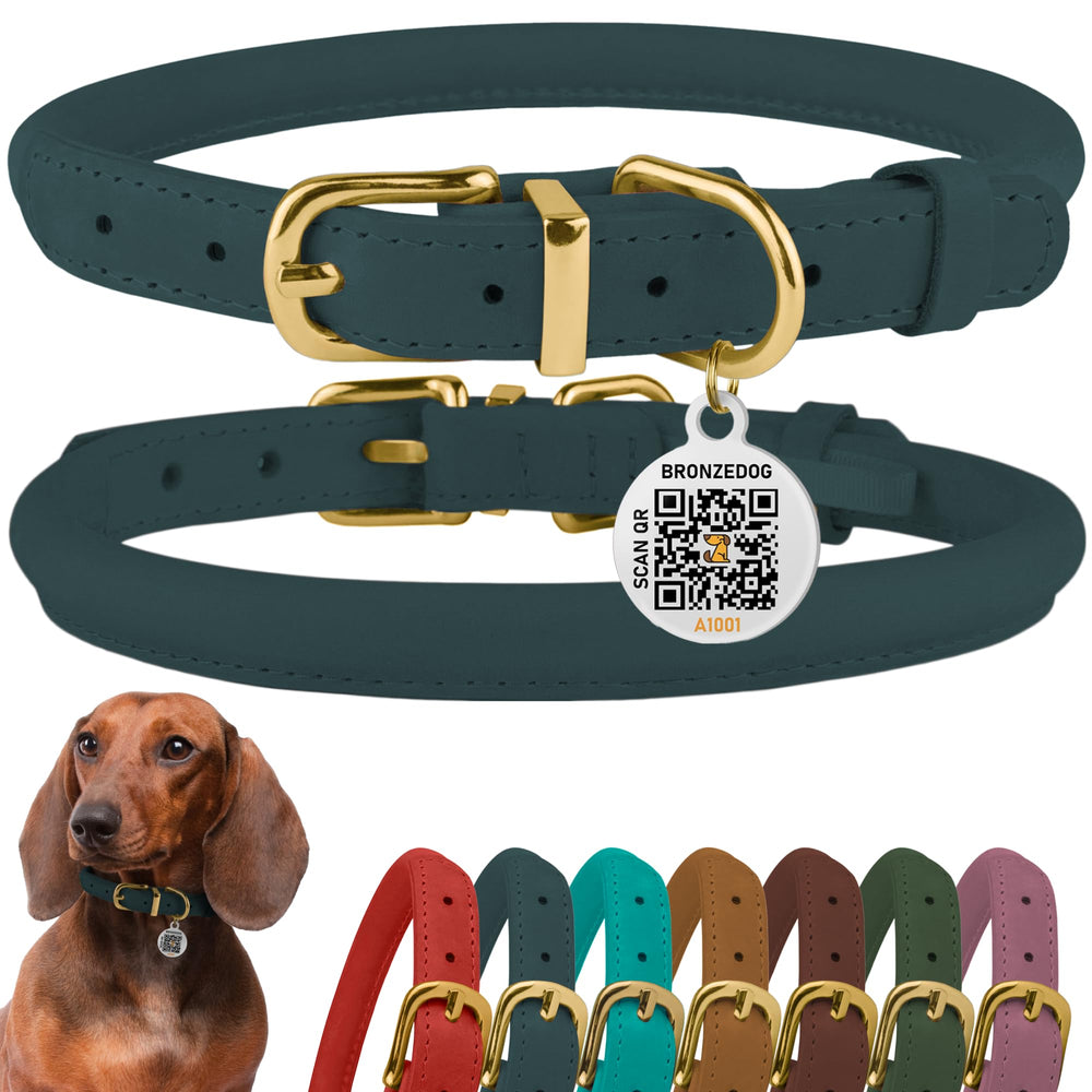 BronzeDog collar enrollado en cuero color cognac, ideal para paseos diarios