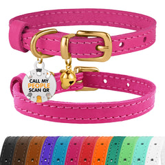 Bronzedog collar de cuero para gatos en tono rosado y oro, cómodo y elegante.