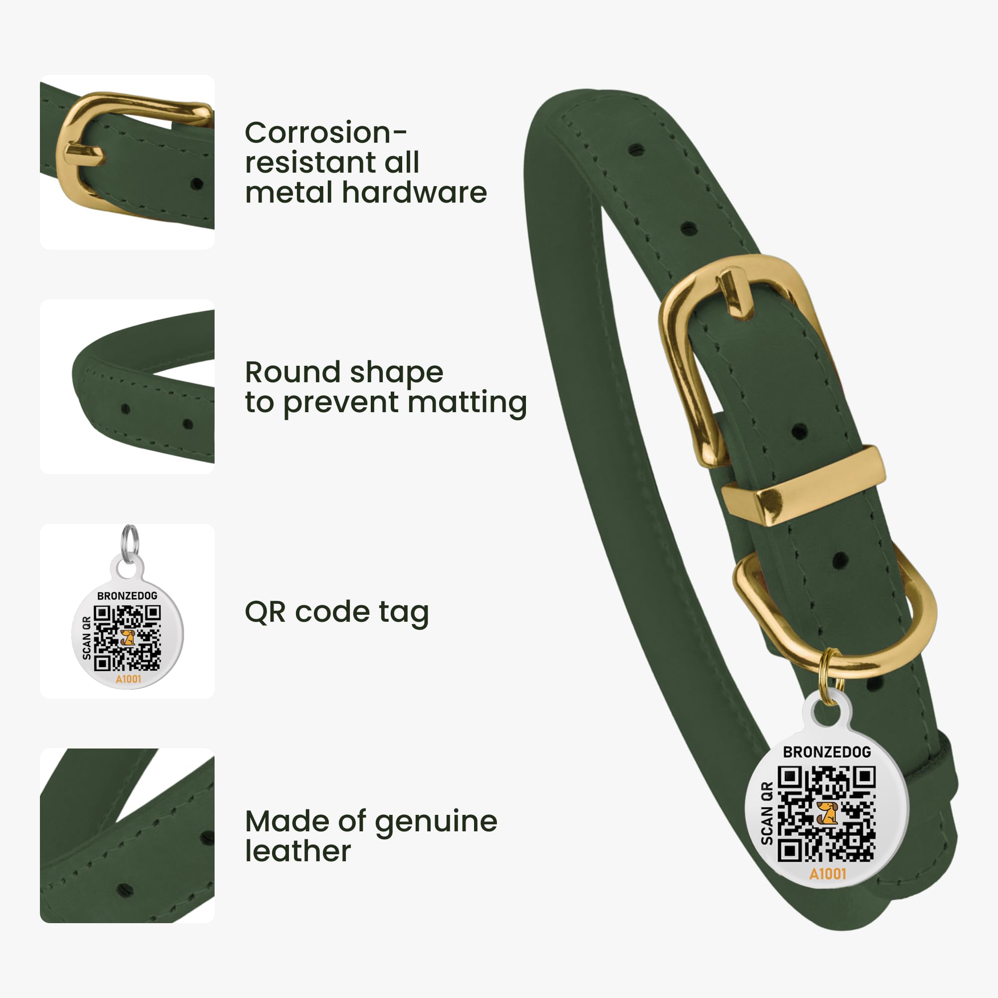 BRONZEDOG collar con etiqueta QR de identificación