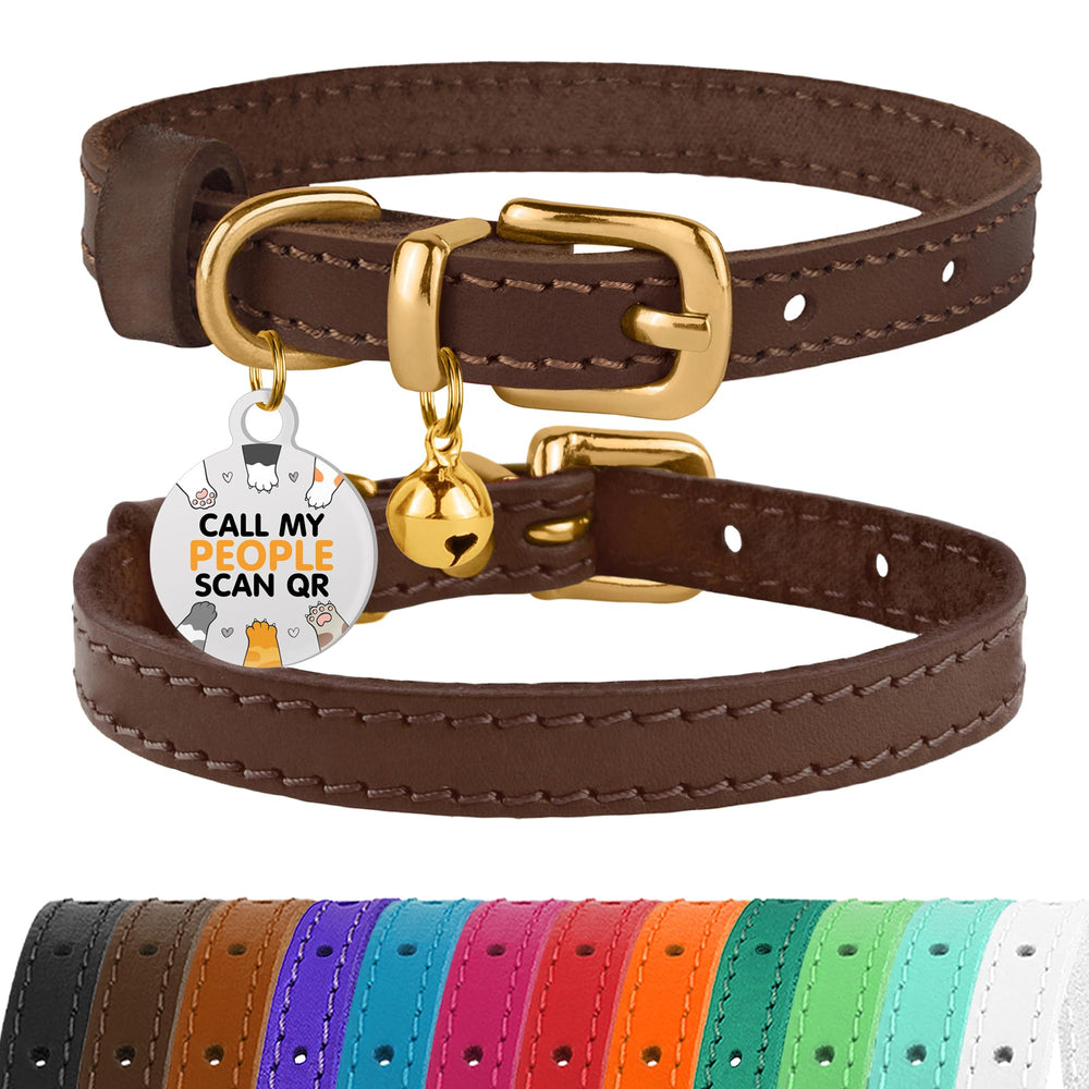BRONZEDOG collar de cuero marrón oscuro, detalle de herrajes duraderos para gato