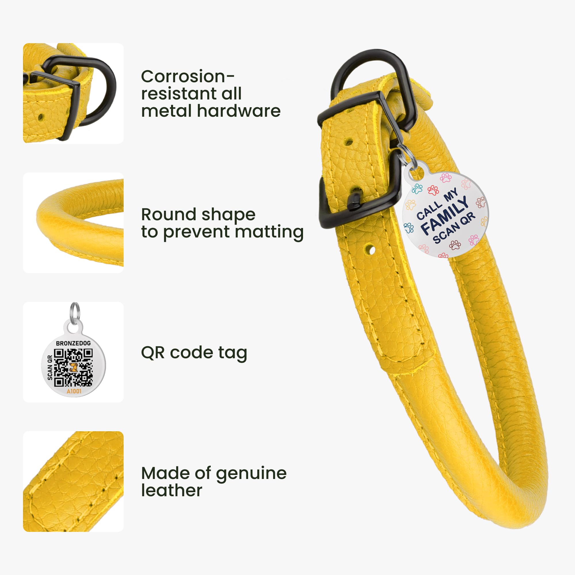 BRONZEDOG collar yellow with black hardware demonstrates durable clasp for daily adventures
