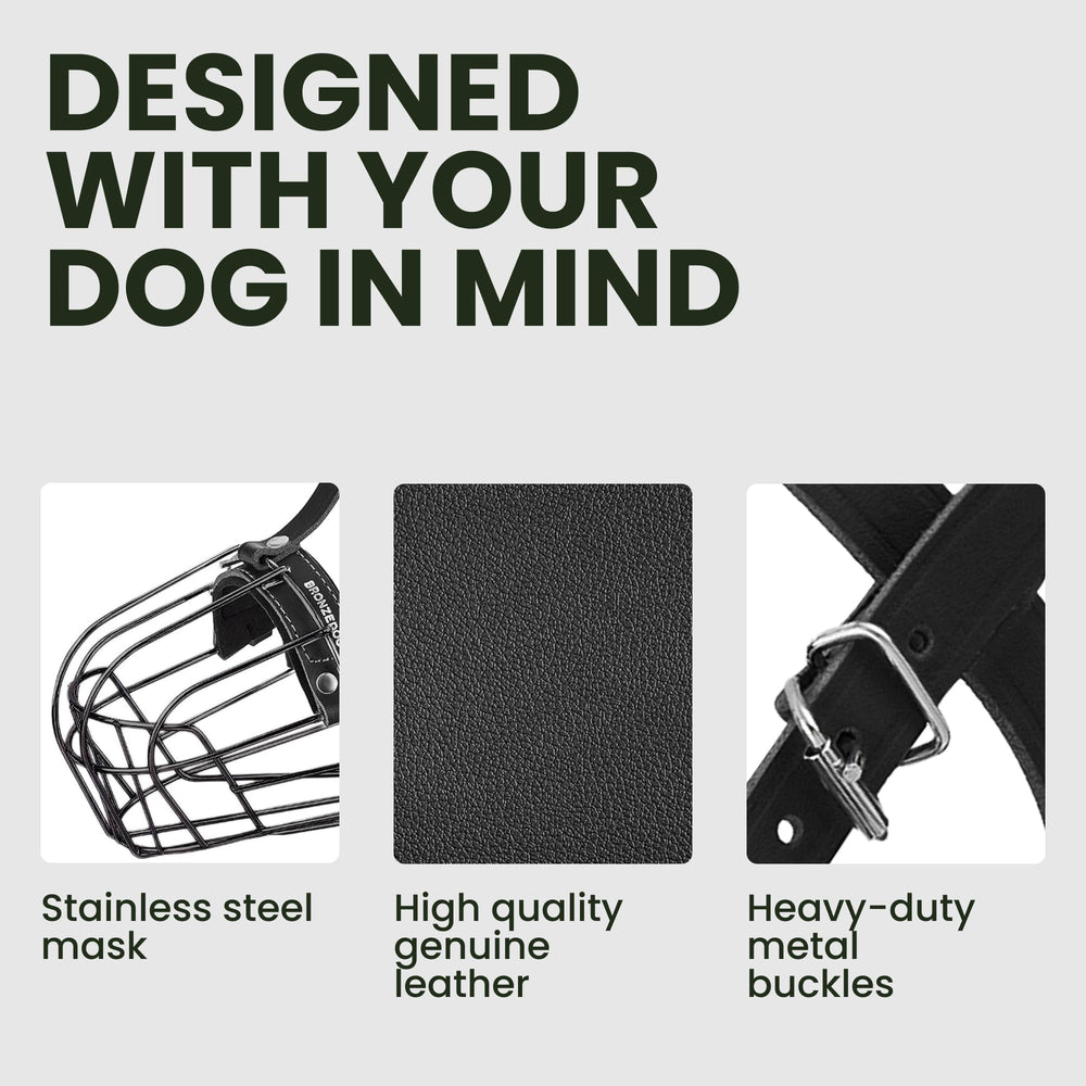 BRONZEDOG dog muzzle leather straps detail showcases premium material and durable buckles.