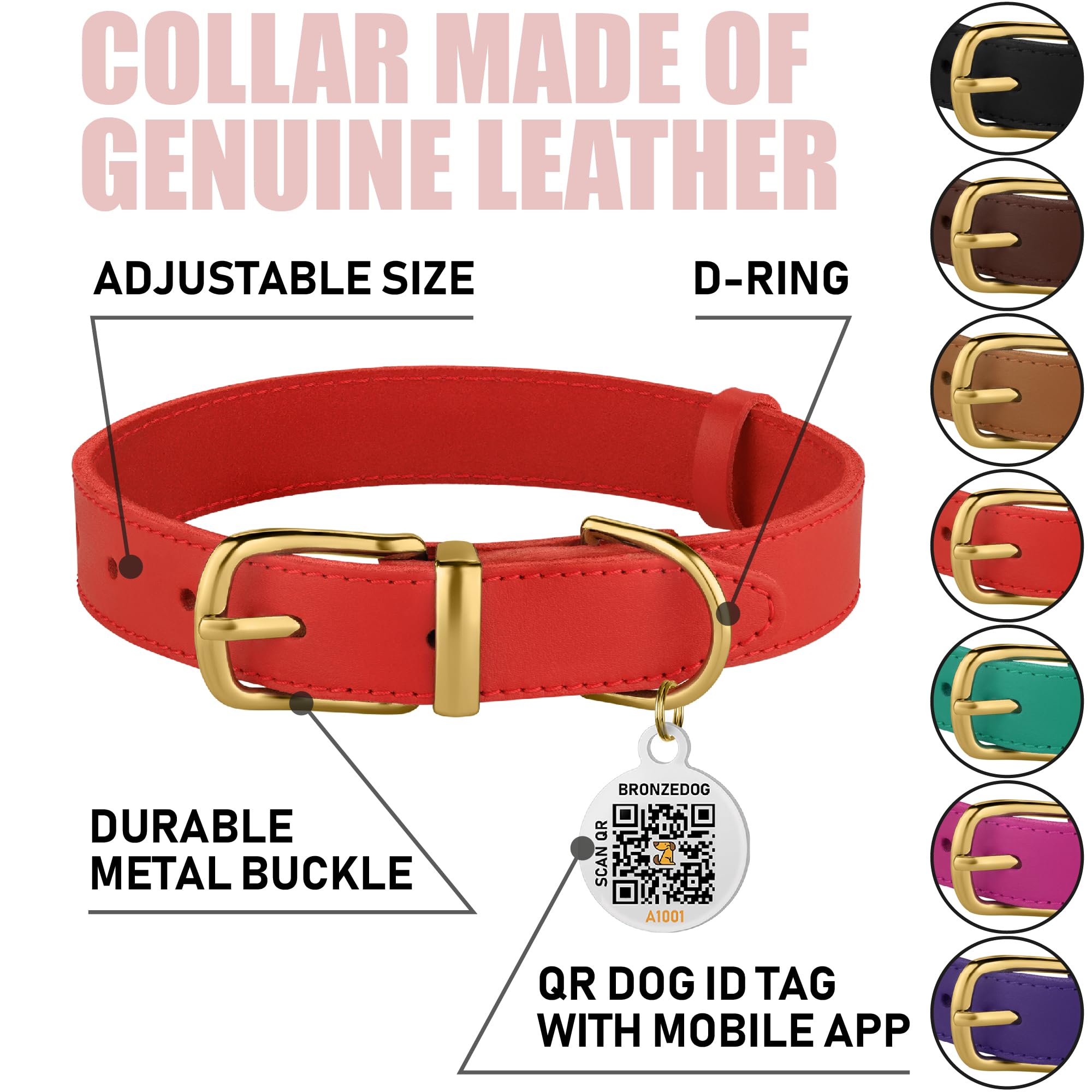 BRONZEDOG leather collar closeup hardware highlights sturdy metal hardware for lasting use.