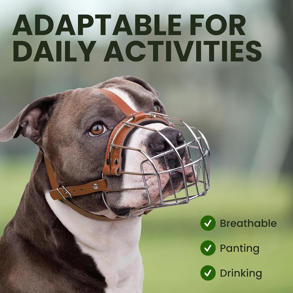 BRONZEDOG adjustable leather straps lock securely for reliable muzzle positioning.