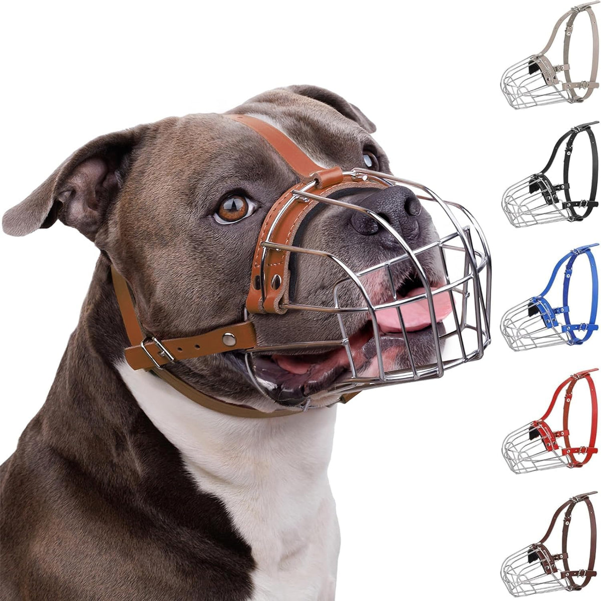 BRONZEDOG Pitbull muzzle basket front view enables comfortable breathing during walks.