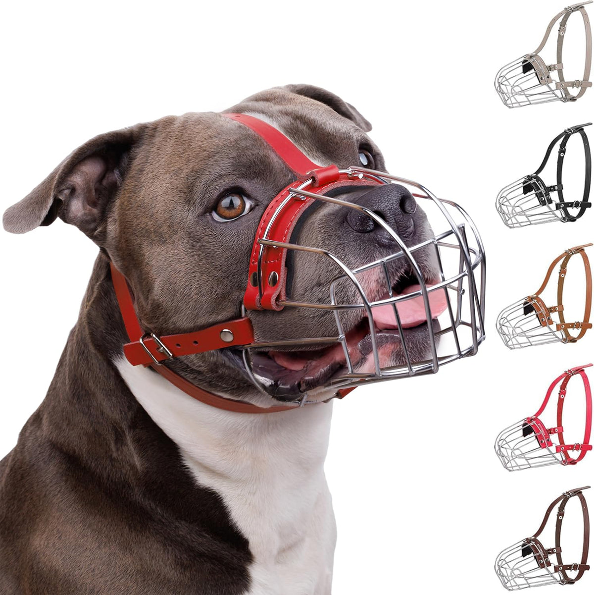 BRONZEDOG Pitbull muzzle basket red front view, optimized airflow for comfortable breathing.