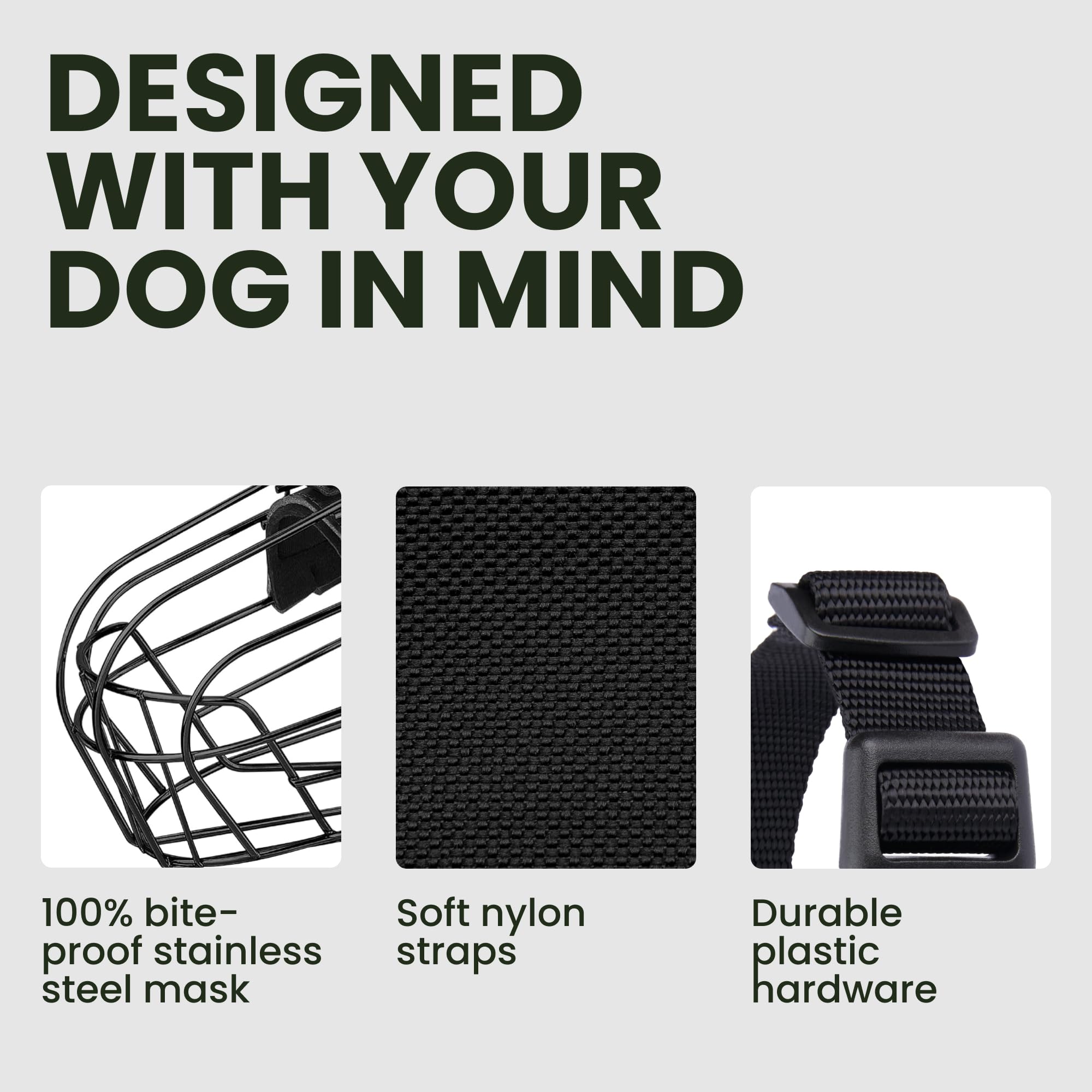 BRONZEDOG Pitbull muzzle metal basket demonstrating ample ventilation.