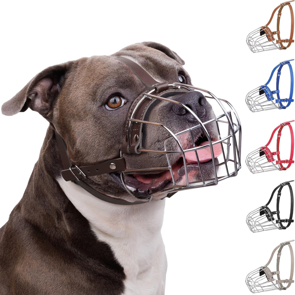 BRONZEDOG Pitbull Muzzle with metal basket in dark brown for safe outdoor walks