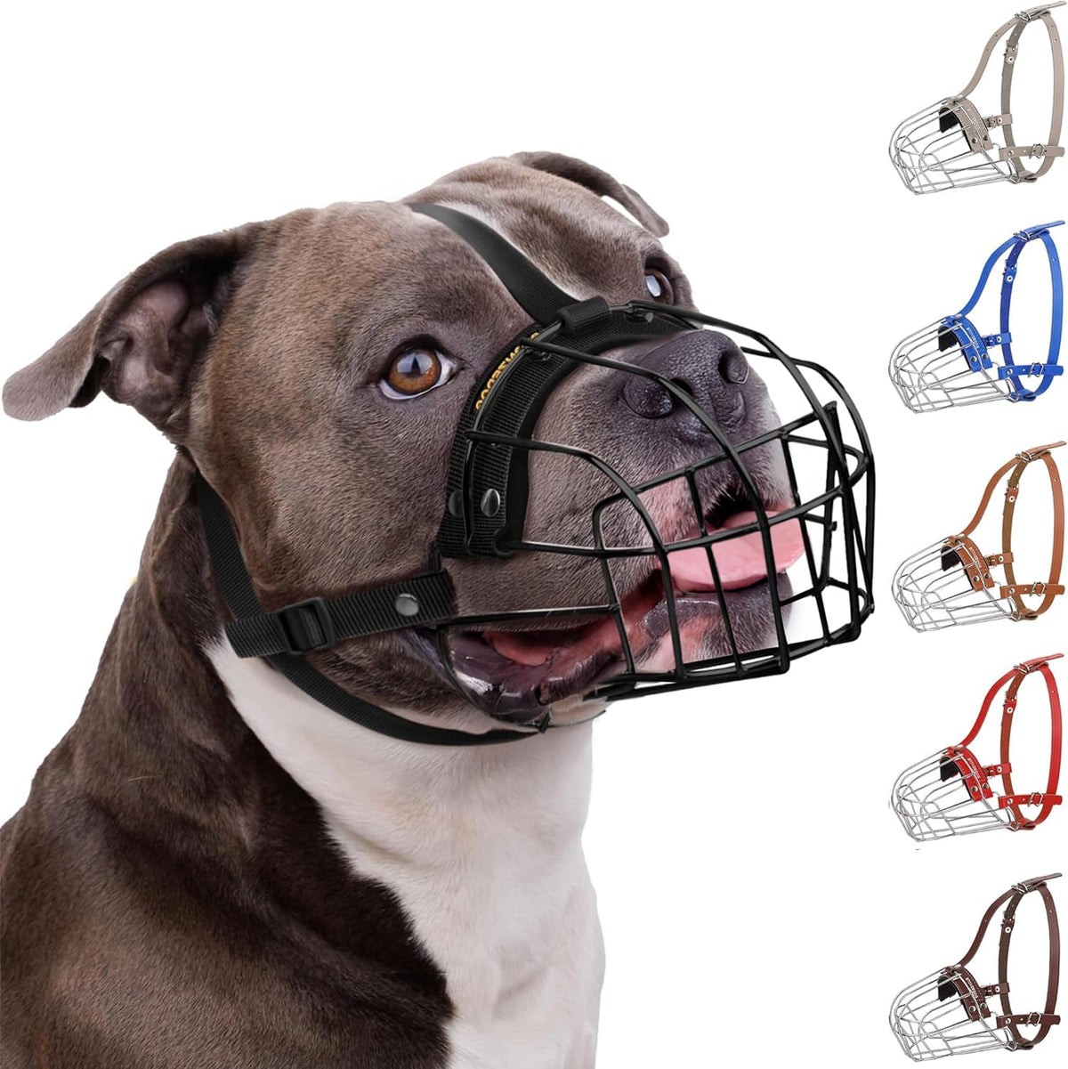 BRONZEDOG Pitbull muzzle with metal basket for secure fit and ventilation.