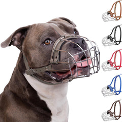 BRONZEDOG Pitbull muzzle steel basket close-up emphasizing ventilation for comfortable breathing.