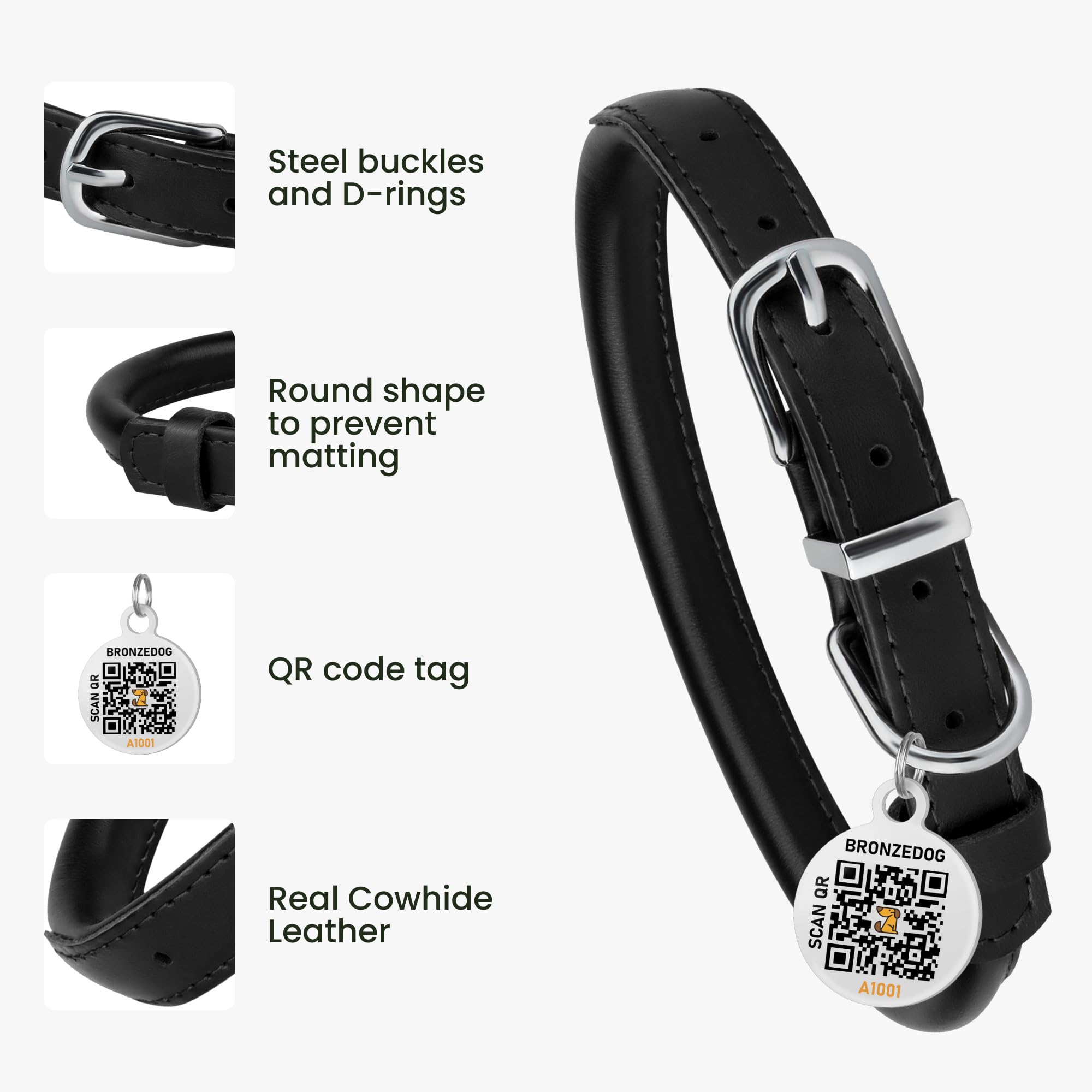 BronzeDog collar buckle and D-ring for secure leash attachment