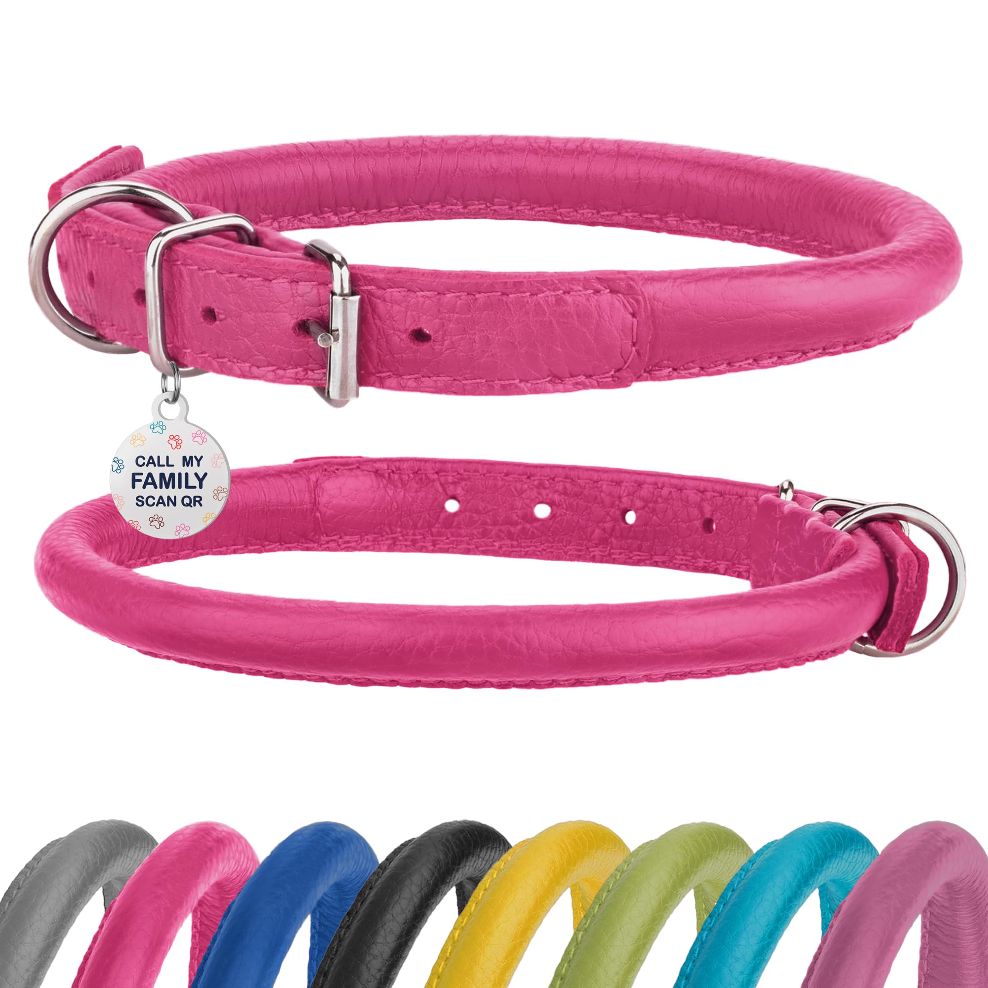 BRONZEDOG rolled leather collar closeup highlighting soft, hair-friendly finish to reduce tangling.