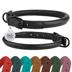 BronzeDog rolled-leather-collar closeup highlighting soft texture for comfortable wear.