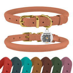 BronzeDog rolled-leather collar cognac-brown closeup shows durable wax finish for daily wear.